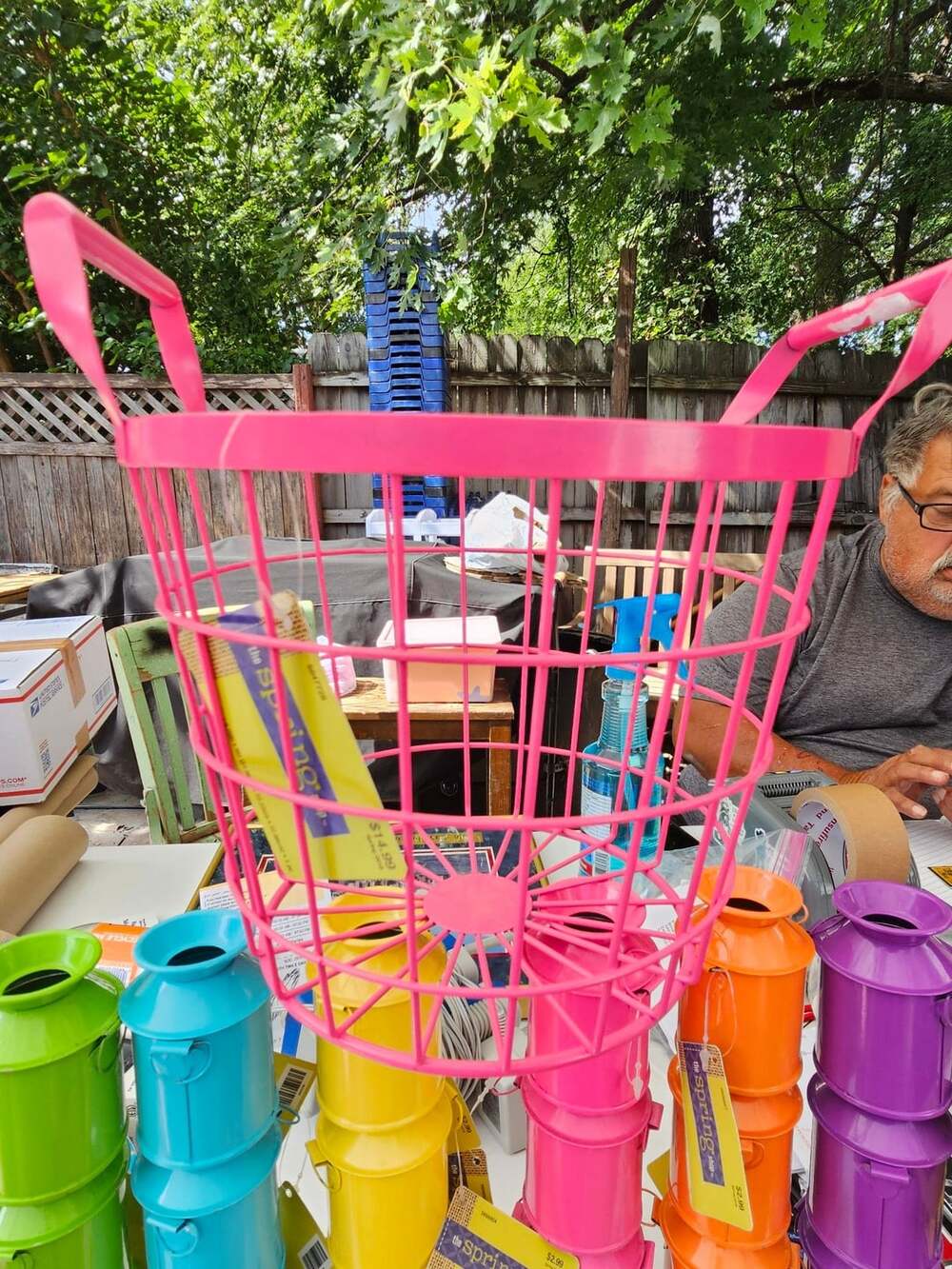 The Spring Shop Pink Metal Basket and 24 milk jug